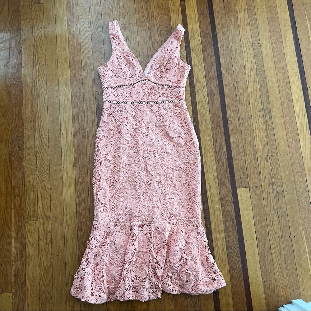 Showpo Blush Pink Lace Midi Dress
